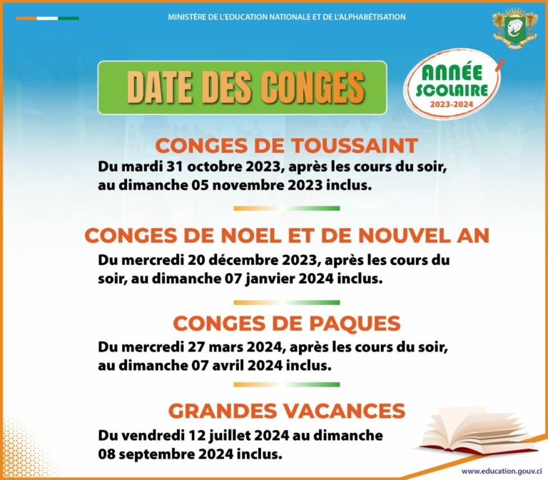 Calendrier scolaire 20232024 en Côte d’Ivoire