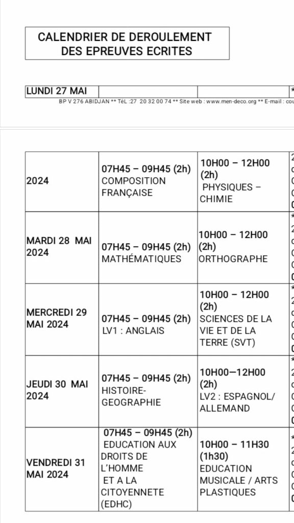 calendrier-epreuves-ecrites-BEPC-2024-CI-liste-