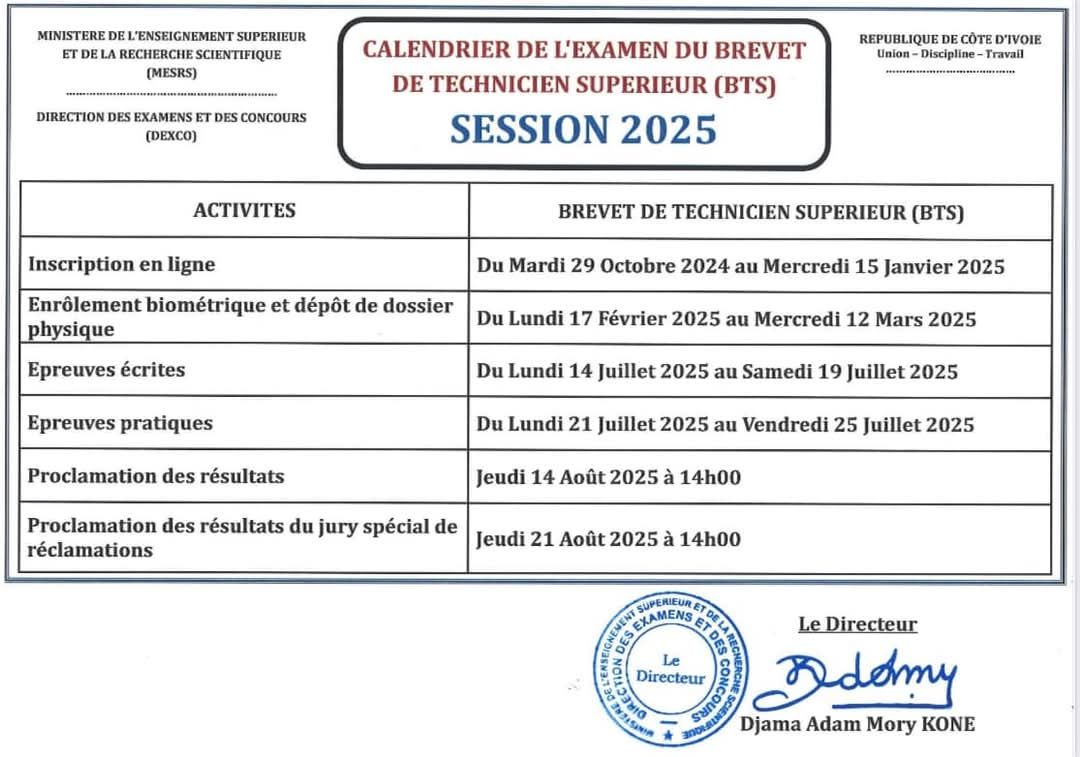 calendrier-bts-2025-CI-date-de-composition-proclamation-des-resultats