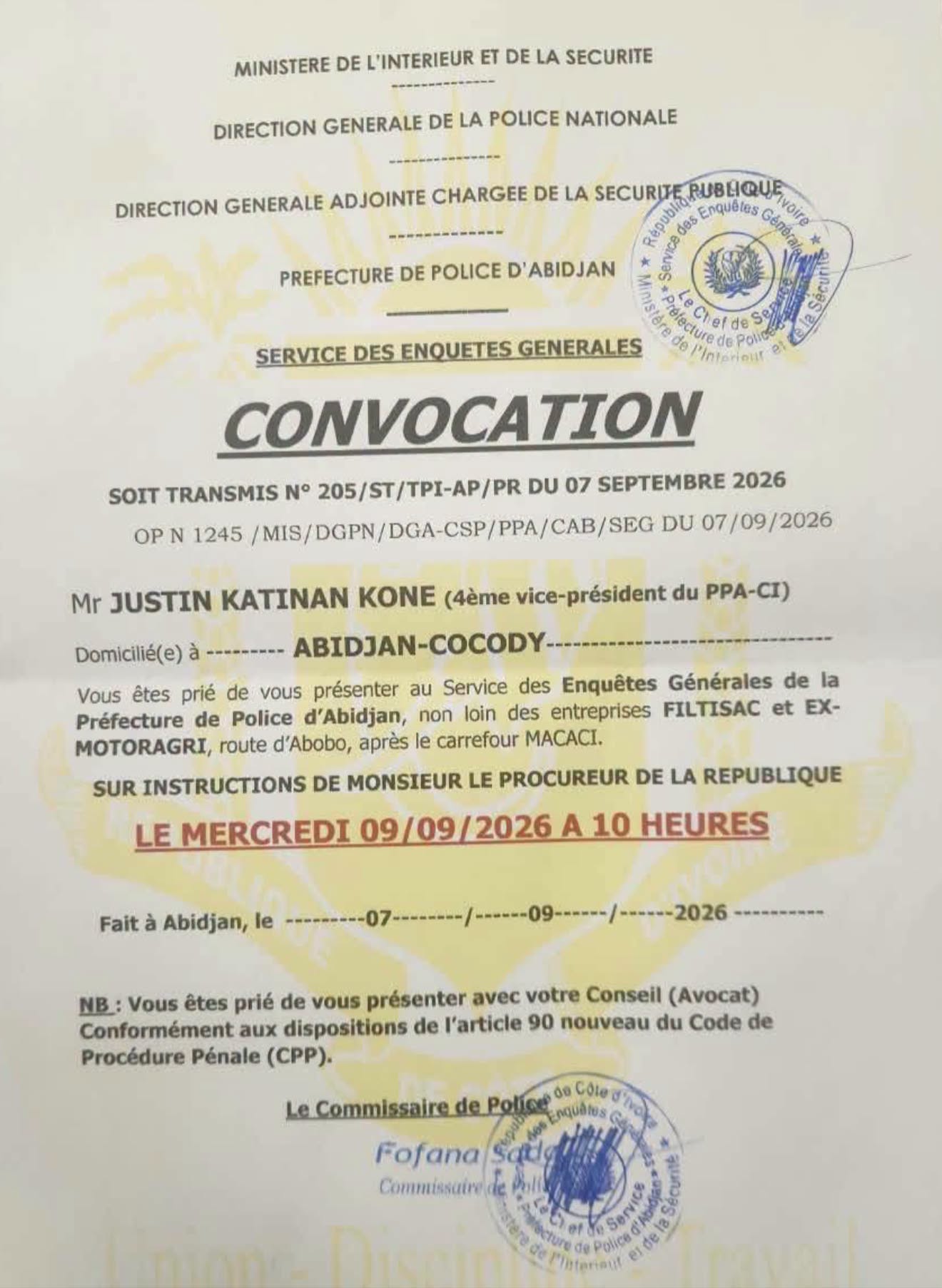 convocation-katinan-kone-prefecture-de-police